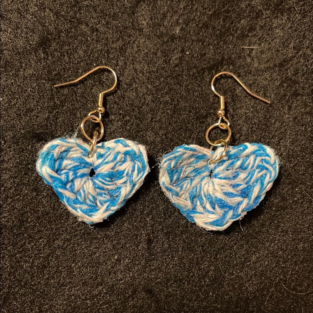 Blue and White Heart Earrings